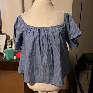 🆑FINAL PRICE‼️ Express size medium off the shoulder blue w/ white pinstripes top
